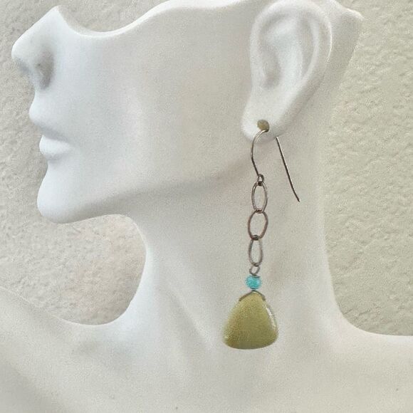 Sterling Serpentine & Apatite Dangle Earrings – Natural Stones with Boho Charm - Picture 4 of 9